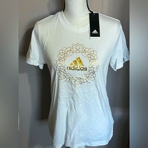 NWT Adidas Short Sleeve T-shirt with White and Gold Logo